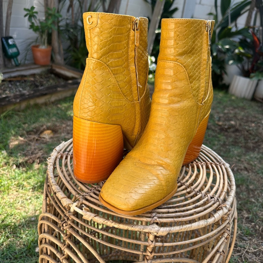 Vibrant Yellow Ankle Booties with Chunky Heel